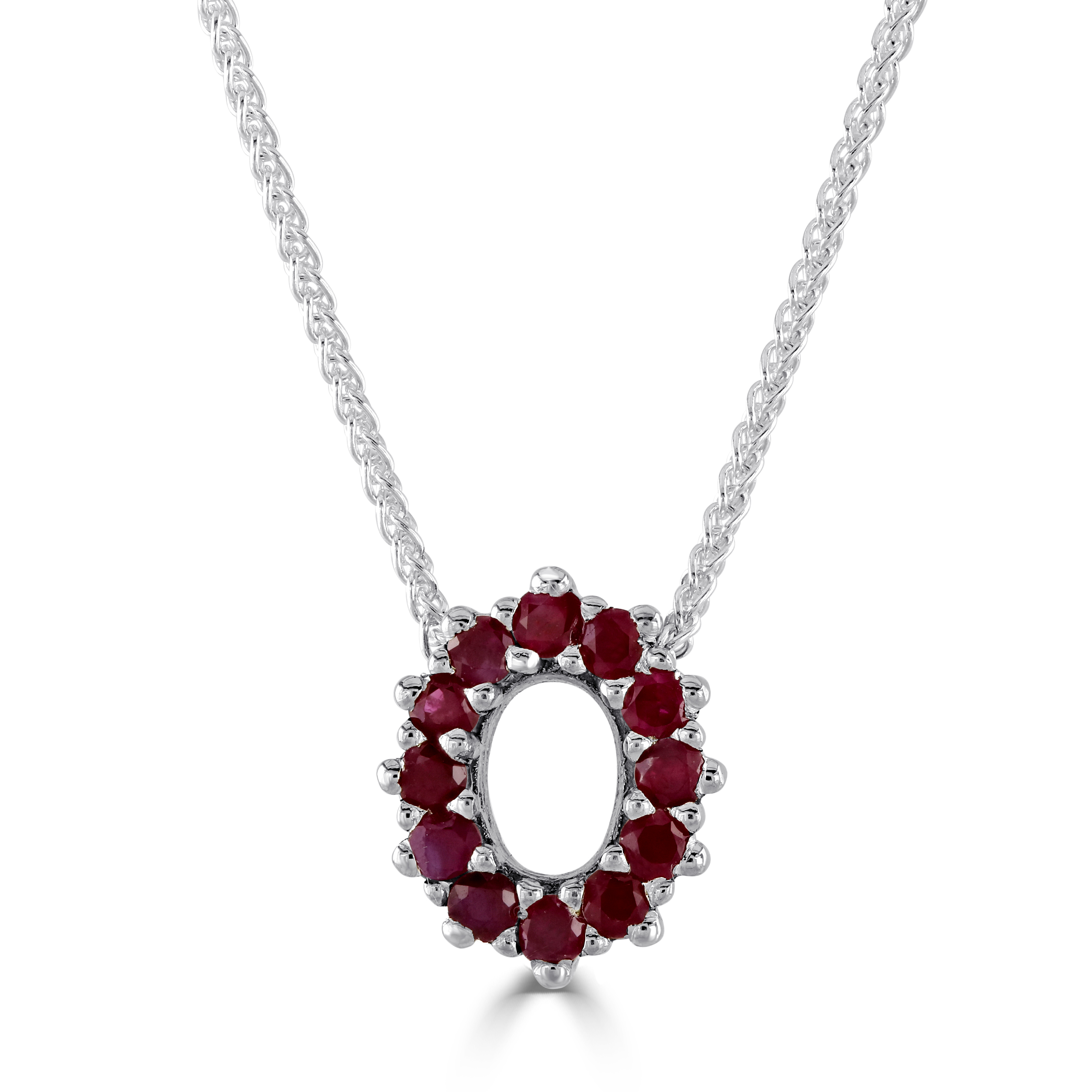 Oval Shaped, Ruby Halo Pendant, 18 Inch Chain | Kensington Jewellery