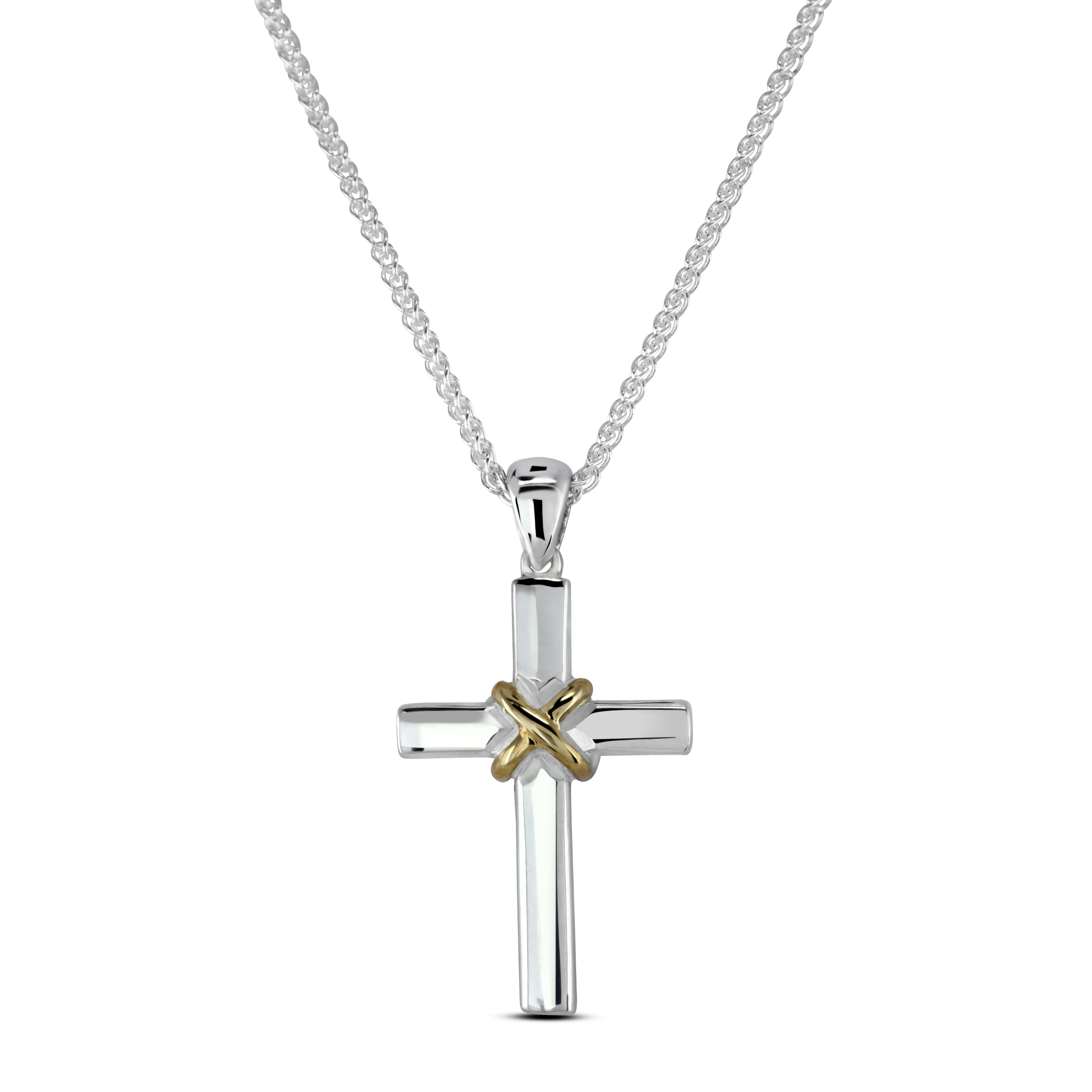 Solid White And Yellow Gold Cross, 18 Inch Chain | Kensington Jewellery