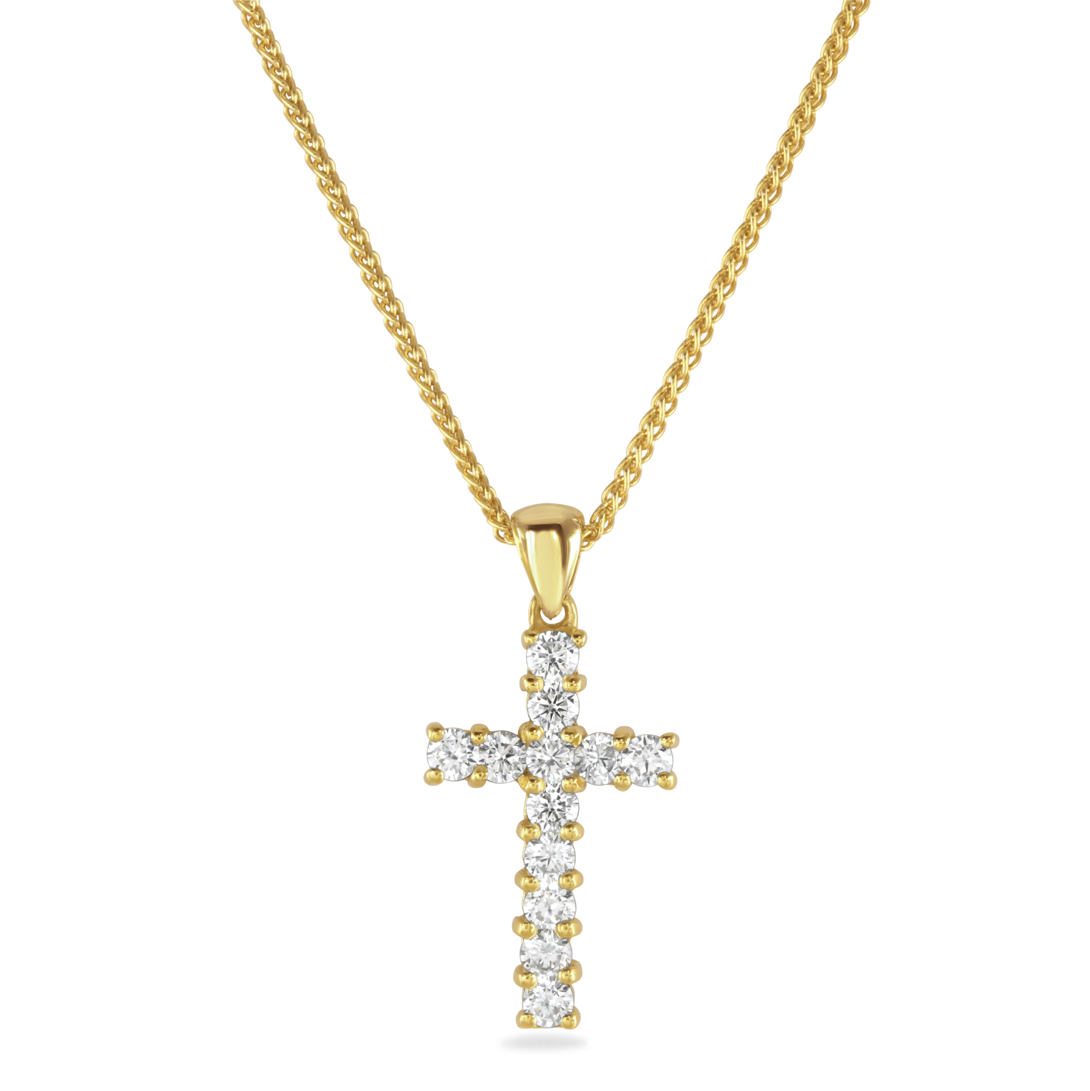 Diamond Set, Yellow Gold Cross, 18 Inch Chain, 0.75ct | Kensington ...