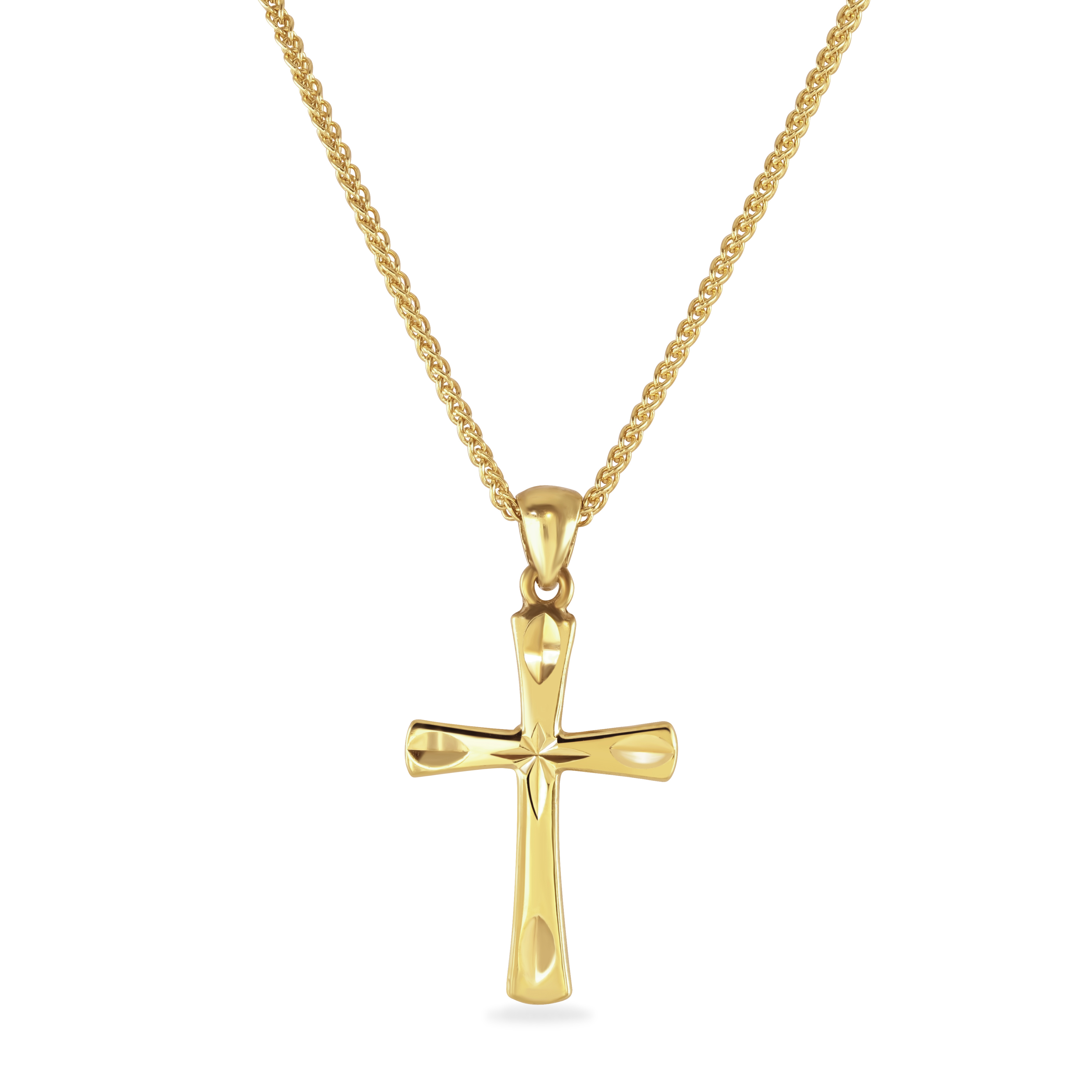 Diamond Cut, Yellow Gold Cross, 18 Inch Chain | Kensington Jewellery